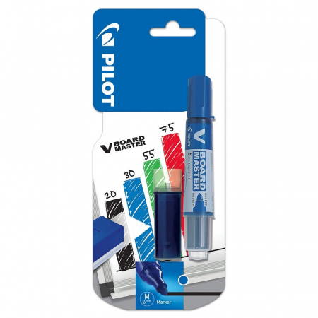 Markere permanente, whiteboard si burete de sters - PILOT SET MARKER VBOARD+REZ ALBASTRA