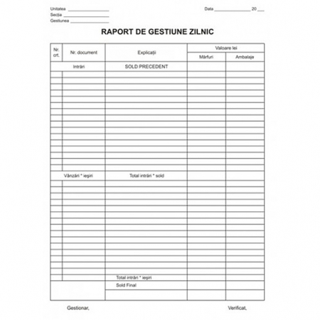 Tipizate - RAPORT DE GESTIUNE ZILNICA