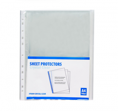 Folii, Dosare din plastic - Folie protectie A4, 45microni,cristal, 100buc/set
