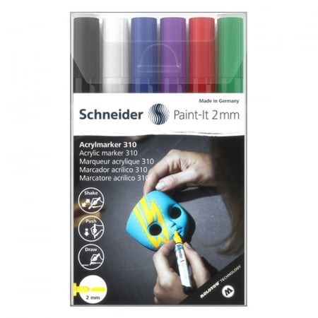 Markere permanente, whiteboard si burete de sters - Set marker acrilic, PAINT-IT 310, 2 mm, 6 buc/set