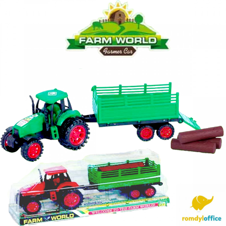 Animale si ferme - Tractor cu remorca cu lemne