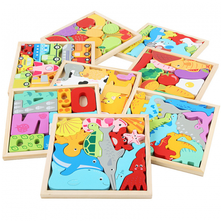 Jucarii de lemn - Tangram lemn animale 17*17cm