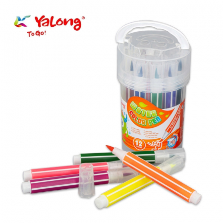 Rechizite scolare - Carioci tip pensula, 12 culori/set, Brush, YALONG