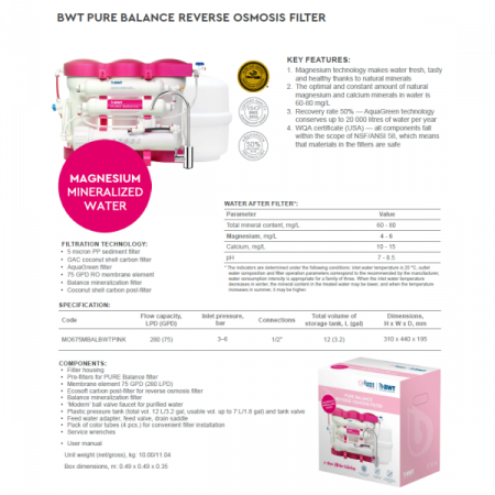 Osmoza inversa premium, BWT P'URE Balance PINK, 6 stadii, eficienta ridicata, remineralizare cu calciu si magneziu [1]