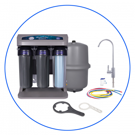 Osmoza inversa - Sistem de osmoză inversă în 7 etape într-o carcasă gri, mineralizare, ionizator si manometru
