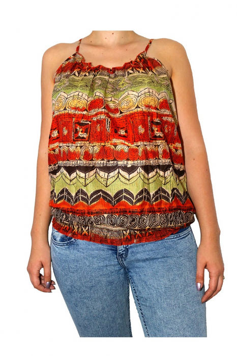 Bluza dama cu bretele, vaporoasa, bumbac, imprimeu colorat rosu/verde [1]