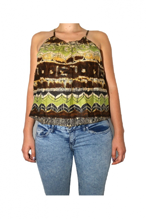 Bluza dama cu bretele, vaporoasa, bumbac, imprimeu colorat verde/maro [2]