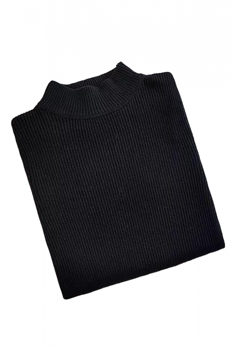 Bluza dama cu maneca lunga, helanca, guler scurt, striatii, bumbac, Negru [6]