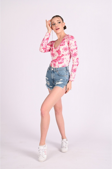 Body casual cu maneca lunga, imprimeu floral [2]