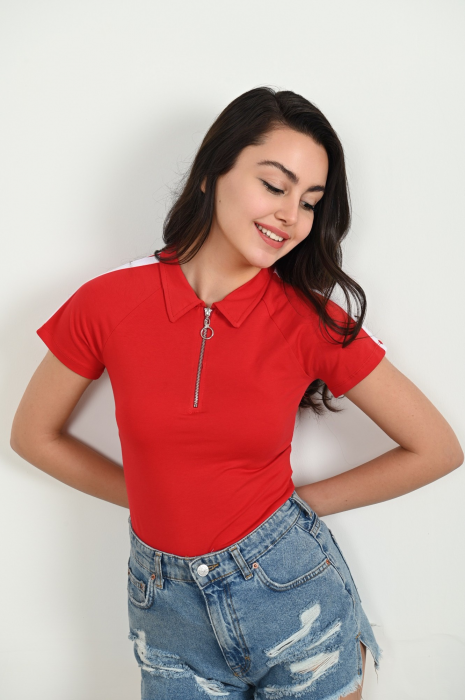 Body casual din bumbac cu dungi laterale [6]