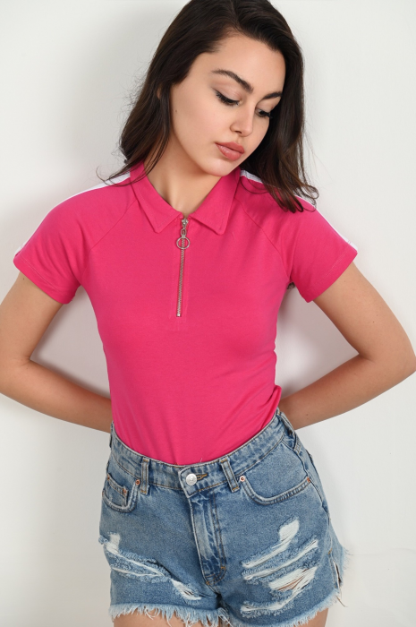 Body casual din bumbac cu dungi laterale [6]