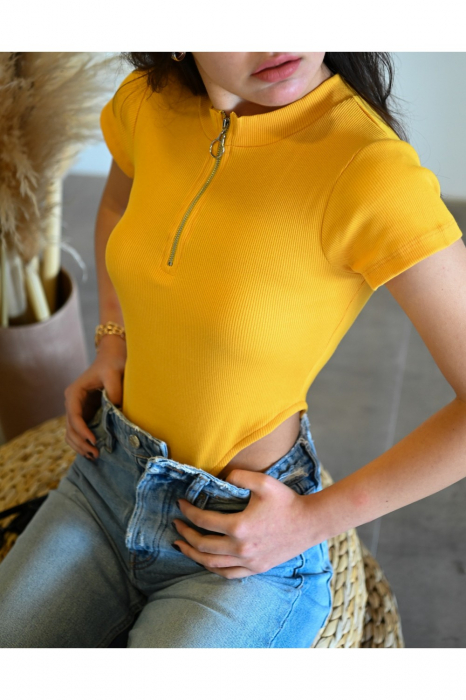 Body Casual din bumbac, maneca scurta, imprimeu colorat [3]