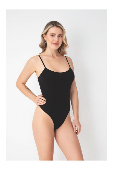 Body dama, chilot tip tanga, bretele subtiri, Negru [1]