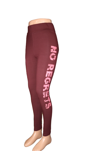 Colantii de dama cu imprimeu text “No Regrets”, culoare grena/visiniu [1]
