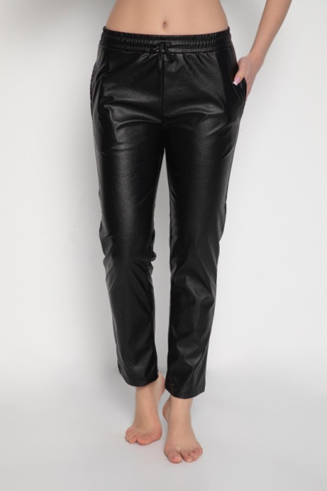 Pantaloni dama, imitatie de piele, Negru [2]