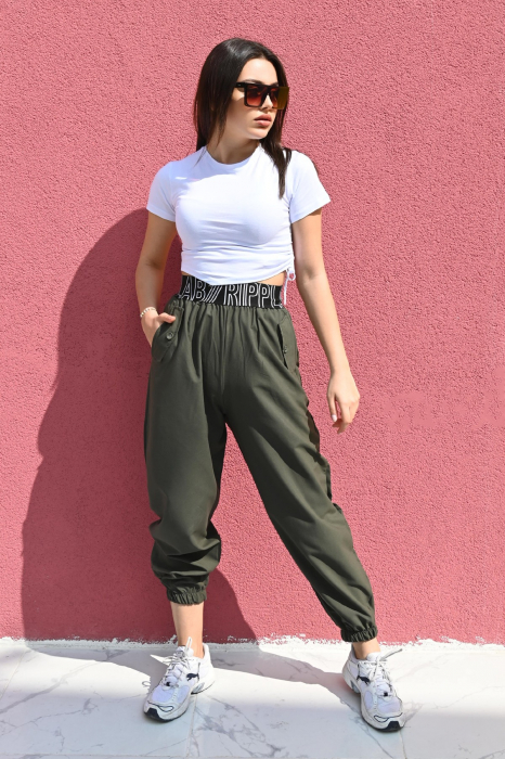 Pantaloni lungi de dama, design lejer, culoare kaki [3]