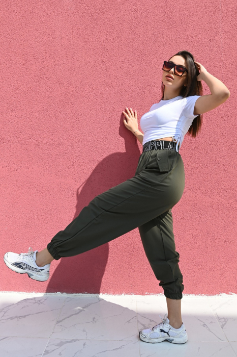 Pantaloni lungi de dama, design lejer, culoare kaki [4]