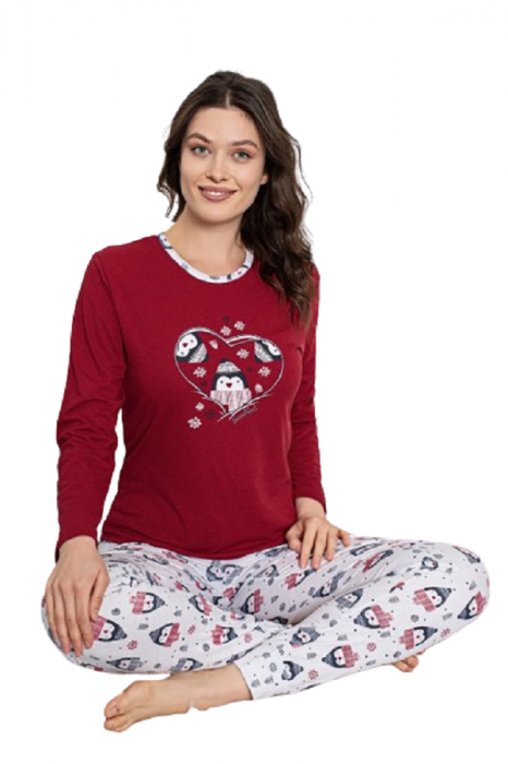 Pijama cu decolteu rotund, la baza gatului, Bordo-Visiniu [2]