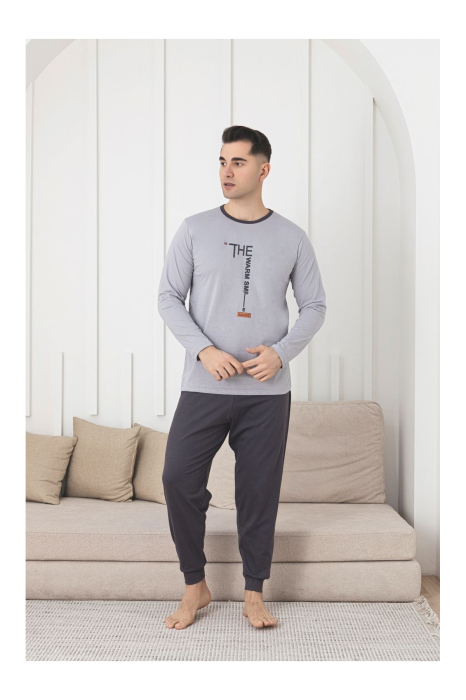 Pijamale bărbați, bumbac, maneci lungi, gri antracit [1]