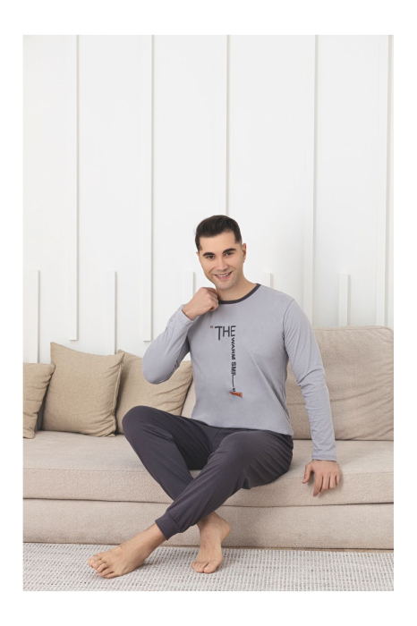 Pijamale bărbați, bumbac, maneci lungi, gri antracit [2]
