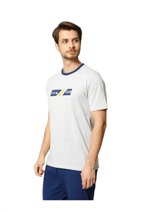 Pijamale barbati, bumbac, pantalon lung Bleumarin, bluza maneca scurta, Gri [3]