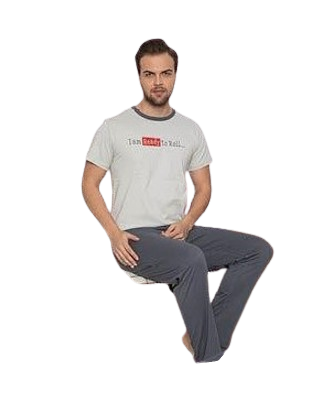 Pijamale barbati, bumbac, pantalon lung , bluza maneca scurta, Gri [2]