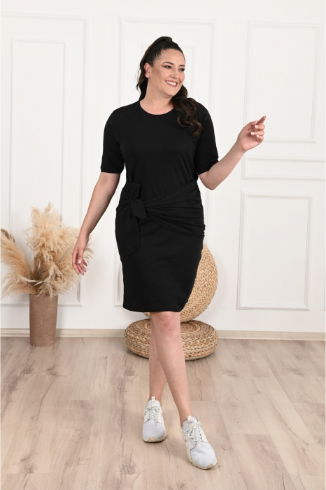 Rochie casual din material elastic, culoare neagra [3]