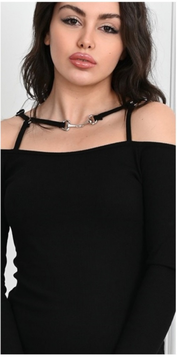 Rochie lasata pe umeri, culoare neagra, marime universala S-M-L [4]