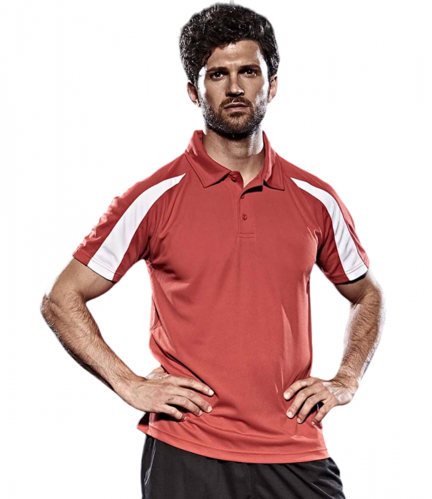 Tricou polo sport pentru barbati, cu insertii de culoare contrastanta pe maneci, rosu cu dungi albe [4]