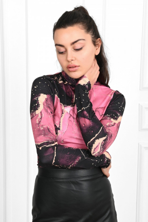 Bluza casual cu maneca lunga, culoare fucsia cu negru [3]