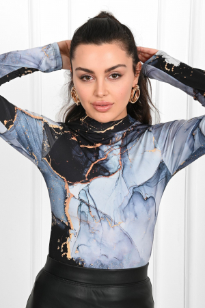 Bluza casual cu maneca lunga, culoare bleumarin cu negru [1]