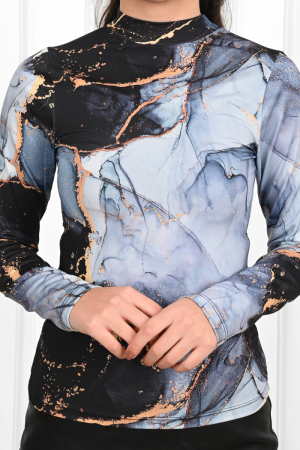 Bluze dama - Bluza casual cu maneca lunga, culoare bleumarin cu negru