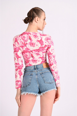 Body casual cu maneca lunga, imprimeu floral [4]