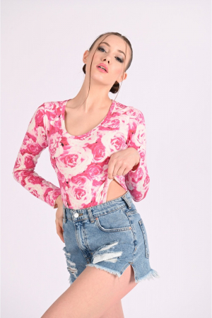 Body casual cu maneca lunga, imprimeu floral [3]