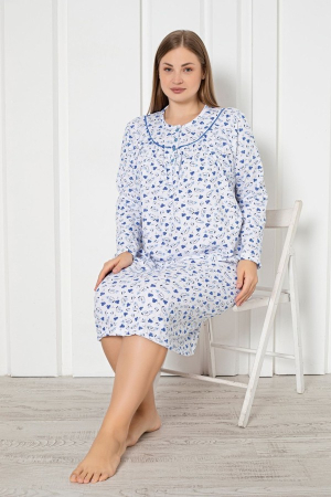 Camasa de noapte vatuita, imprimeu floral,Albastru [1]