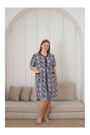 Halate dama - Capot de casa cu maneca scurta, Negru cu alb