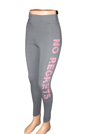 Colanti dama - Colantii de dama cu imprimeu text “No Regrets”, culoare gri