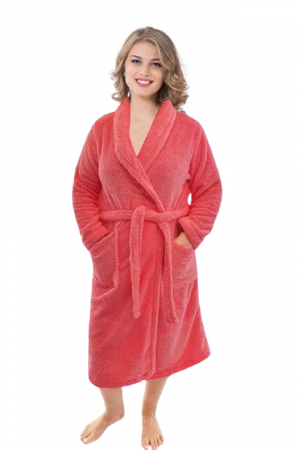 Femei - Halat de dama, material pufos, cocolino, Rosu corai