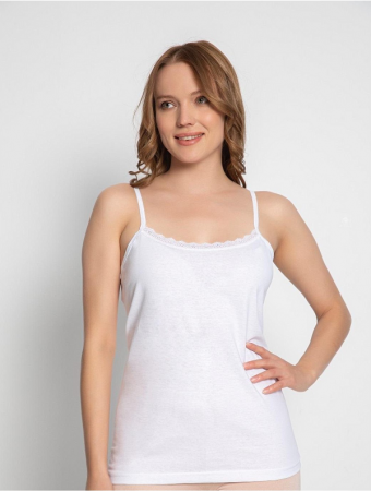 Femei - Maiou dama cu bretele subtiri si dantela, Alb