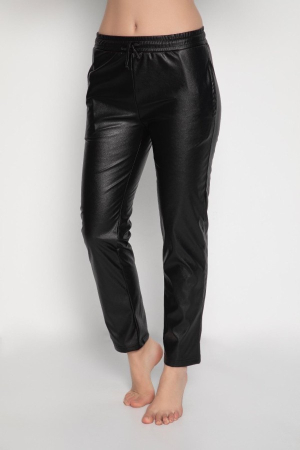 Femei - Pantaloni dama, imitatie de piele, Negru