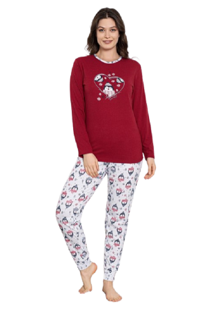 Pijamale dama - Pijama cu decolteu rotund, la baza gatului, Bordo-Visiniu