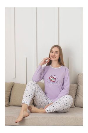 Pijama cu decolteu rotund, la baza gatului, Mov deschis [1]