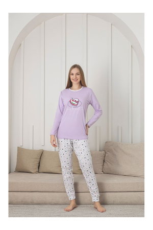 Pijamale dama - Pijama cu decolteu rotund, la baza gatului, Mov deschis