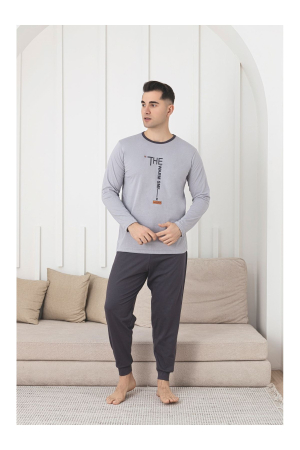 Pijamale barbati - Pijamale bărbați, bumbac, maneci lungi, gri antracit