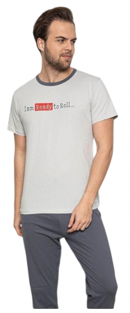 Pijamale barbati - Pijamale barbati, bumbac, pantalon lung , bluza maneca scurta, Gri