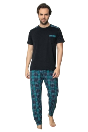 Pijamale barbati - Pijamale barbati, bumbac, pantaloni lungi, bluza maneca scurta, Negru