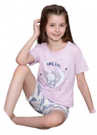 Pijamale pentru fete, cu maneci scurte si imprimeu elefantel Mov [1]