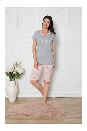 Femei - Pijamale Femei - Set Bluza cu Maneca Scurta si Pantalon Scurt, Gri deschis