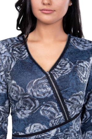 Rochie casual cu maneci trei sferturi, culoare bleumarin [2]