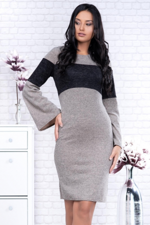 Rochie casual, maneci lungi tip clopot, culoare gri cu negru [1]